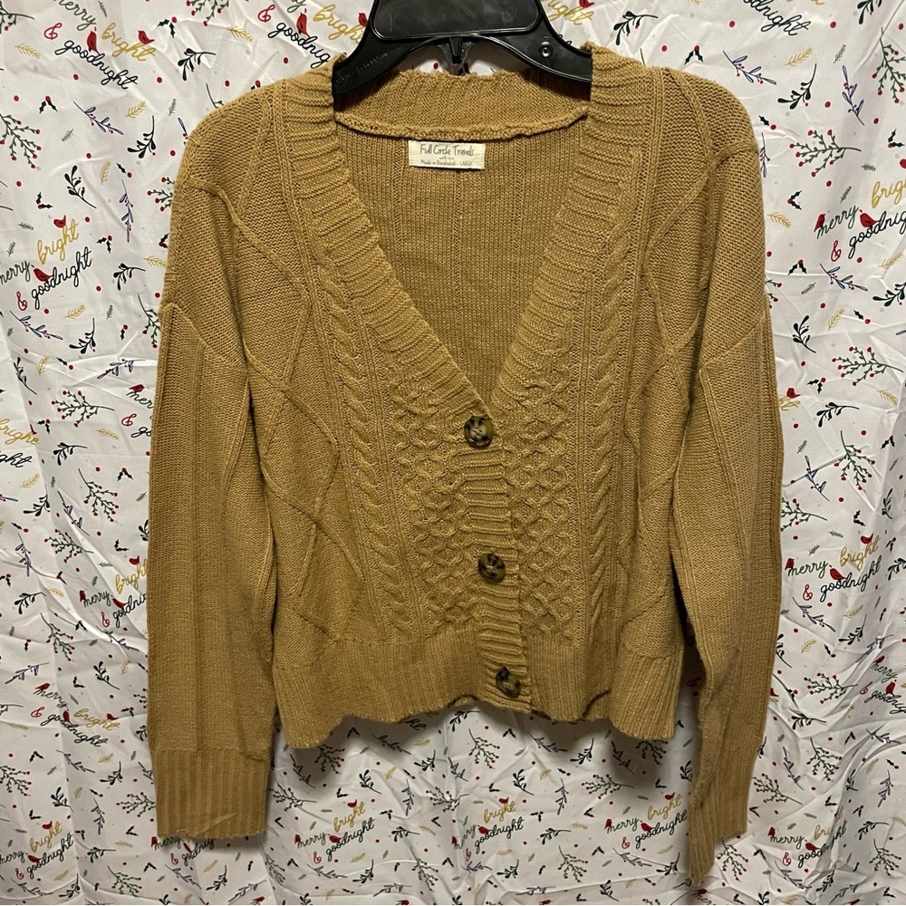 Full Circle Trends Tan Cable Knit Cropped Cardigan Size L